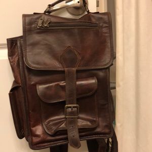 Brown leather backpack